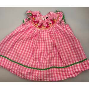 Lil Cactus Smocked Bunny Dress Baby Girl 3-6M Pink Gingham Easter Bishop